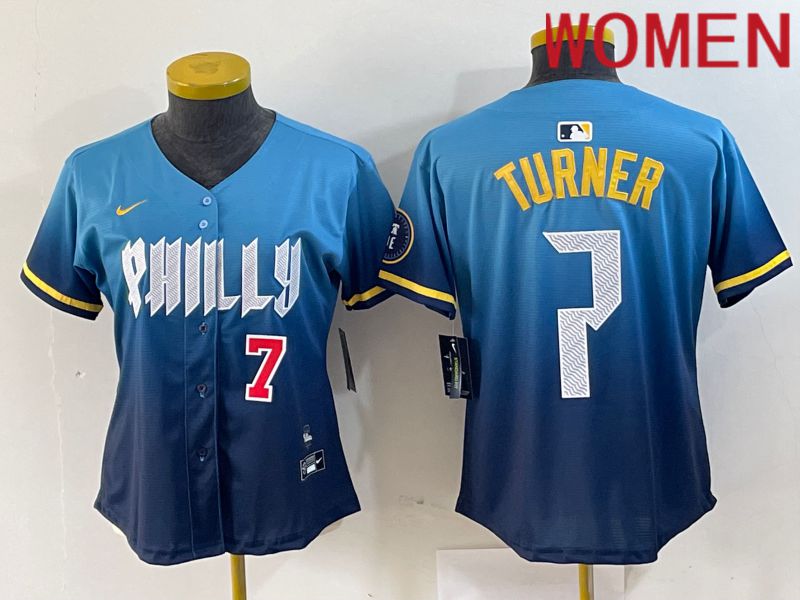 Women Philadelphia Phillies #7 Turner Blue City Edition Nike 2024 MLB Jersey style 2->->Women Jersey